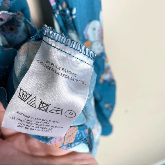 Free People Shirt Tuscan Dreams Printed Tunic Turquoise Blue Boho Floral Top - Picture 10 of 13